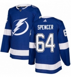Mens Adidas Tampa Bay Lightning 64 Matthew Spencer Authentic Royal Blue Home NHL Jersey Mens Adidas Tampa Bay Lightning 64 Matthew Spencer Authentic Royal Blue Home NHL Jersey