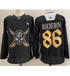 Men's Tampa Bay Lightning #86 Nikita Kucherov Black Pirate Themed Warmup Authentic Jersey Men's Tampa Bay Lightning #86 Nikita Kucherov Black Pirate Themed Warmup Authentic Jersey