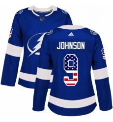 Womens Adidas Tampa Bay Lightning 9 Tyler Johnson Authentic Blue USA Flag Fashion NHL Jersey 
