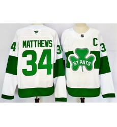 Men Toronto Maple Leafs 34 Auston Matthews White Green 2024 25 With C Patch Stitched Jersey