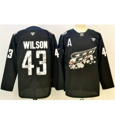 Men Washington Capitals 43 Tom Wilson Black Cherry Blossom With A Patch Stitched Hockey Jersey