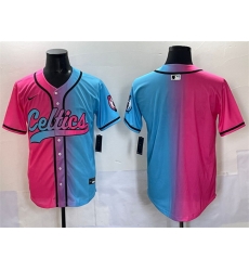 Men Boston Celtics Blank Pink Blue Limited Stitched Baseball Jersey Men Boston Celtics Blank Pink Blue Limited Stitched Baseball Jersey