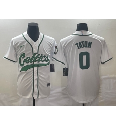 Men's Boston Celtics #0 Jayson Tatum White With Patch Stitched Baseball Jersey Men's Boston Celtics #0 Jayson Tatum White With Patch Stitched Baseball Jersey