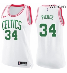 Womens Nike Boston Celtics 34 Paul Pierce Swingman WhitePink Fashion NBA Jersey 
