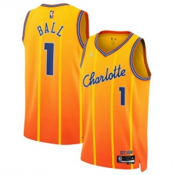 Men Charlotte Hornets 1 LaMelo Ball Orange 2025 26 City Edition Stitched Basketball Jersey