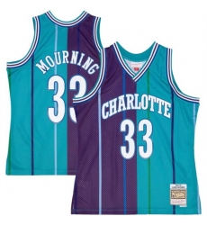 Men Charlotte Hornets 33 Alonzo Mourning Teal Purple Split 1992 93 Mitchell 26 Ness Swingman Stitched Jersey Men Charlotte Hornets 33 Alonzo Mourning Teal Purple Split 1992 93 Mitchell 26 Ness Swingman Stitched Jersey