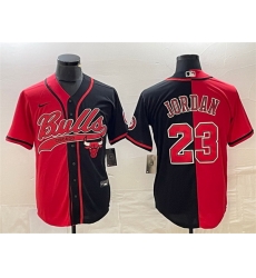 Men Chicago Bulls 23 Michael Jordan Red Black Split Cool Base Stitched Baseball Jersey Men Chicago Bulls 23 Michael Jordan Red Black Split Cool Base Stitched Baseball Jersey