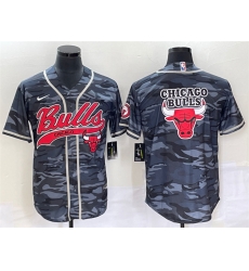 Men Chicago Bulls Gray Camo Team Big Logo Cool Base Stitched Baseball Jersey Men Chicago Bulls Gray Camo Team Big Logo Cool Base Stitched Baseball Jersey