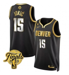 Men's Denver Nuggets #15 Nikola Jokic Black 2023 Finals Collection With NO.6 Patch Stitched Basketball Jersey Men's Denver Nuggets #15 Nikola Jokic Black 2023 Finals Collection With NO.6 Patch Stitched Basketball Jersey