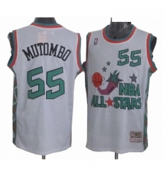 Mens Mitchell and Ness Denver Nuggets 55 Dikembe Mutombo Authentic White 1996 All Star Throwback NBA Jersey Mens Mitchell and Ness Denver Nuggets 55 Dikembe Mutombo Authentic White 1996 All Star Throwback NBA Jersey