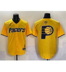 Men Indiana Pacers Team Big Logo Yellow 2025 Finals Vapor Stitched Baseball Jersey
