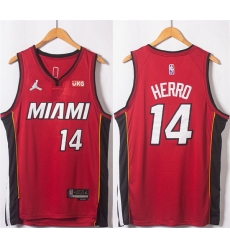 Men Miami Heat 14 Tyler Herro Red Statement Edition 75th Anniversary Stitched Jersey Men Miami Heat 14 Tyler Herro Red Statement Edition 75th Anniversary Stitched Jersey
