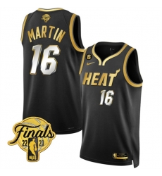 Men Miami Heat 16 Caleb Martin Black Gold Edition 2023 Finals Collection With NO 6 Patch Stitched Basketball Jersey Men Miami Heat 16 Caleb Martin Black Gold Edition 2023 Finals Collection With NO 6 Patch Stitched Basketball Jersey