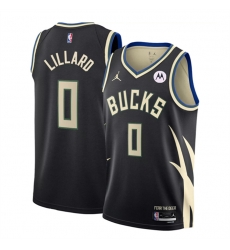 Men Milwaukee Bucks 0 Damian Lillard Black Statement Edition Stitched Basketball Jersey Men Milwaukee Bucks 0 Damian Lillard Black Statement Edition Stitched Basketball Jersey