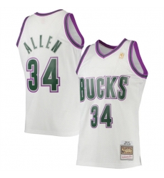 Men Milwaukee Bucks 34 Ray Allen White 1996 97 Swingman Stitched Jersey Men Milwaukee Bucks 34 Ray Allen White 1996 97 Swingman Stitched Jersey