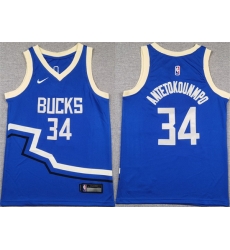 Youth Milwaukee Bucks 34 Giannis Antetokounmpo Blue City Edition Stitched Basketball Jersey