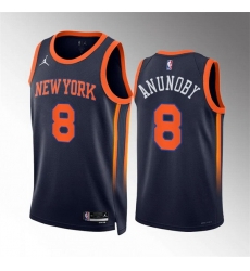 Men New Yok Knicks 8 OG Anunoby Navy Statement Edition Stitched Basketball Jersey Men New Yok Knicks 8 OG Anunoby Navy Statement Edition Stitched Basketball Jersey