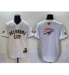 Men Oklahoma City Thunder Team Big Logo White Gold 2025 Finals Vapor Stitched Baseball Jersey