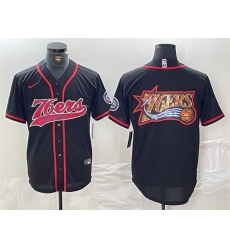 Men Philadelphia 76ers Team Big Logo Black Cool Base Stitched Baseball Jersey Men Philadelphia 76ers Team Big Logo Black Cool Base Stitched Baseball Jersey