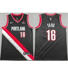 Men Portland Trail Blazers 16 Yang Hansen Black Icon Edition Stitched Basketball Jersey