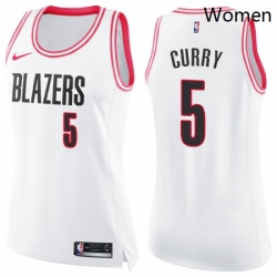 Womens Nike Portland Trail Blazers 5 Seth Curry Swingman White Pink Fashion NBA Jersey 