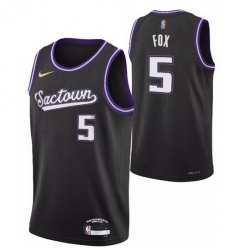 Men's Sacramento Kings #5 De'Aaron Fox 2021 2022 Black City Edition 75th Anniversary Stitched Jersey Men's Sacramento Kings #5 De'Aaron Fox 2021 2022 Black City Edition 75th Anniversary Stitched Jersey