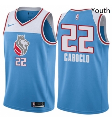 Youth Nike Sacramento Kings 22 Bruno Caboclo Swingman Blue NBA Jersey City Edition 