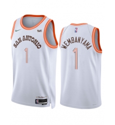 Men San Antonio Spurs 1 Victor Wembanyama White 2023 24 City Edition Stitched Basketball Jersey Men San Antonio Spurs 1 Victor Wembanyama White 2023 24 City Edition Stitched Basketball Jersey