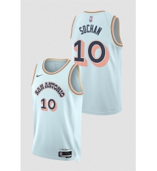 Men San Antonio Spurs 10 Jeremy Sochan Light Blue 2024 25 City Edition Stitched Basketball Jersey Men San Antonio Spurs 10 Jeremy Sochan Light Blue 2024 25 City Edition Stitched Basketball Jersey