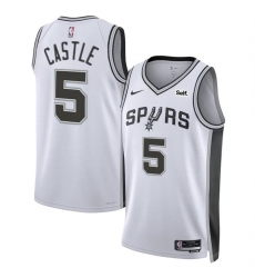 Men San Antonio Spurs 5 Stephon Castle White 2024 Draft Association Edition Stitched Basketball Jersey Men San Antonio Spurs 5 Stephon Castle White 2024 Draft Association Edition Stitched Basketball Jersey