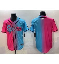 Men San Antonio Spurs Blank Pink Blue Limited Stitched Baseball Jersey Men San Antonio Spurs Blank Pink Blue Limited Stitched Baseball Jersey