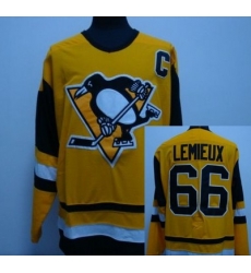 RBK hockey Pittsburgh Penguins #66 Marion Lemieux yellow jersey CCM w C patch RBK hockey Pittsburgh Penguins #66 Marion Lemieux yellow jersey CCM w C patch