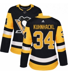Womens Adidas Pittsburgh Penguins 34 Tom Kuhnhackl Authentic Black Home NHL Jersey 