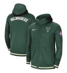 Men Milwaukee Bucks Nike 75th Anniversary Performance Showtime Full Zip Hoodie Jacket Hunter Green Men Milwaukee Bucks Nike 75th Anniversary Performance Showtime Full Zip Hoodie Jacket Hunter Green