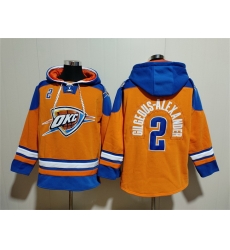 Men Oklahoma City Thunder 2 Shai Gilgeous Alexander Orange Blue Lace Up Pullover Hoodie Men Oklahoma City Thunder 2 Shai Gilgeous Alexander Orange Blue Lace Up Pullover Hoodie