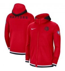 Men Toronto Raptors Nike 75th Anniversary Performance Showtime Full Zip Hoodie Jacket Red Men Toronto Raptors Nike 75th Anniversary Performance Showtime Full Zip Hoodie Jacket Red