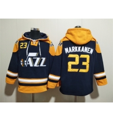 Men Utah Jazz 23 Lauri Markkanen Blue Grey Lace Up Pullover Hoodie Men Utah Jazz 23 Lauri Markkanen Blue Grey Lace Up Pullover Hoodie