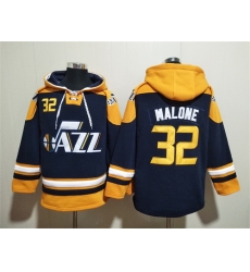 Men Utah Jazz 32 Karl Malone Navy Yellow Lace Up Pullover Hoodie Men Utah Jazz 32 Karl Malone Navy Yellow Lace Up Pullover Hoodie