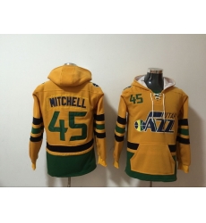 Men's Utah Jazz #45 Donovan Mitchell Yellow Lace-Up Pullover Hoodie Men's Utah Jazz #45 Donovan Mitchell Yellow Lace-Up Pullover Hoodie