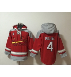 Men St Louis Cardinals 4 Yadier Molina Ageless Must Have Lace Up Pullover Hoodie Men St Louis Cardinals 4 Yadier Molina Ageless Must Have Lace Up Pullover Hoodie