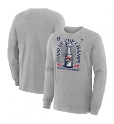Men Florida Panthers Heather Gray 2025 Stanley Cup Champions Locker Room Long Sleeve T Shirt
