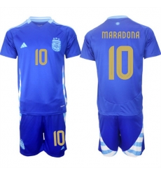 Men Argentina 10 Diego Maradona Blue 2024 25 Away SoccerJersey Suit