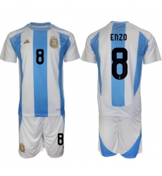 Men Argentina 8 Enzo White Blue 2024 25 Home Soccer Jersey Suit