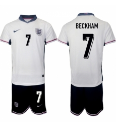 Men England 7 Beckham 2024 25 White Home Soccer Jersey Suit