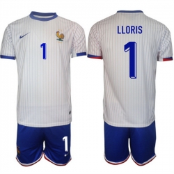 Men France 1 Hugo Lloris White 2024 25 Away Soccer Jersey Suit