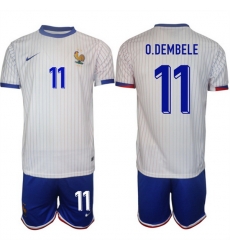 Men France 11 Ousmane Demb E9l E9 White 2024 25 Away Soccer Jersey Suit