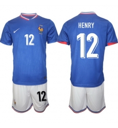 Men France 12 Henry Blue 2024 25 Home Soccer Jersey Suit