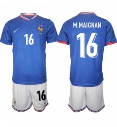 Men France 16 Steve Mandanda Blue 2024 25 Home Soccer Jersey Suit