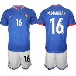 Men France 16 Steve Mandanda Blue 2024 25 Home Soccer Jersey Suit