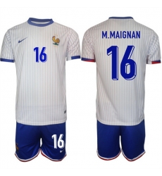 Men France 16 Steve Mandanda White 2024 25 Away Soccer Jersey Suit
